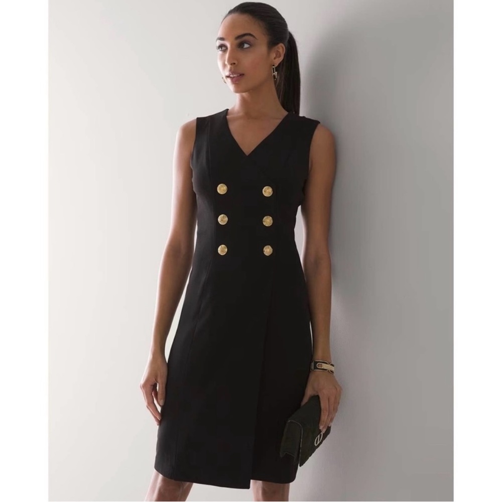 WHBM black sheath dress with gold buttons women’s. White House Black Market